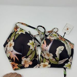 New shade & shore black floral bikini top 36 D